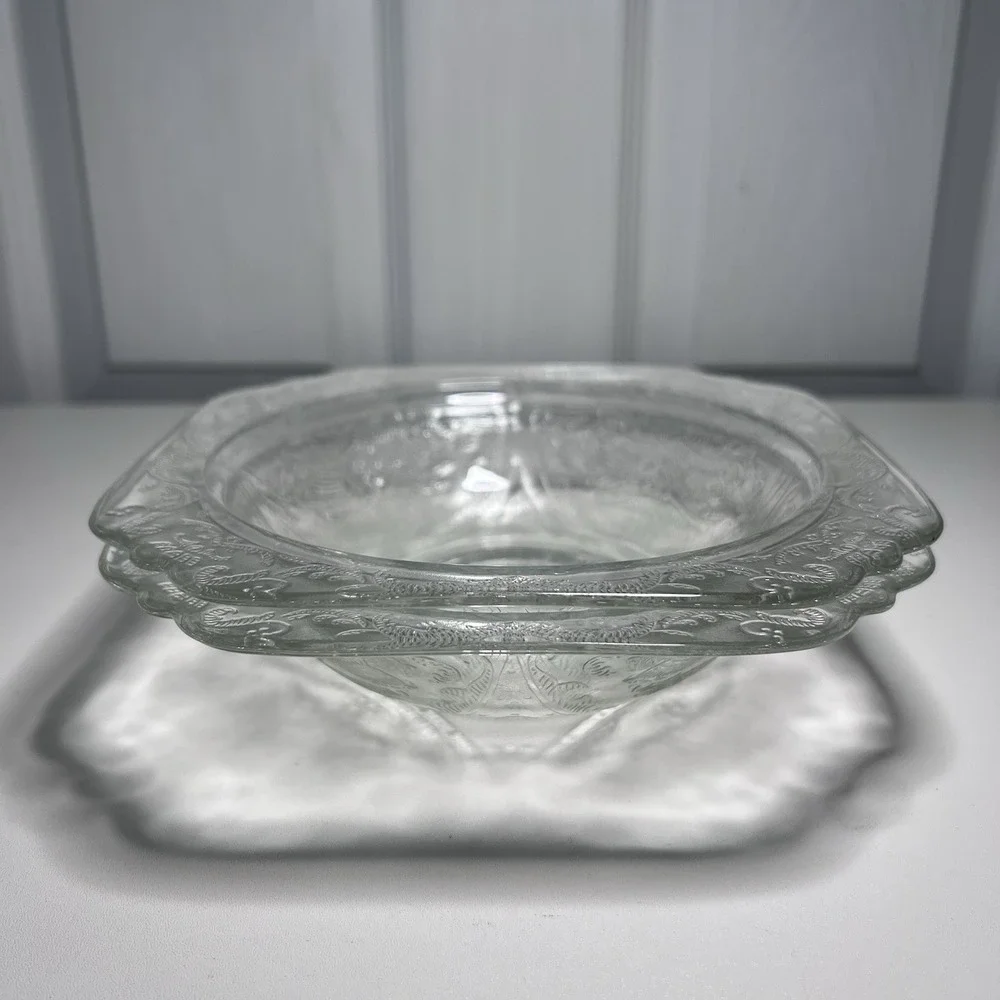 2-Vtg Indiana Glass Recollection Madrid Depression Clear Square‎ Bowls Madrid 7